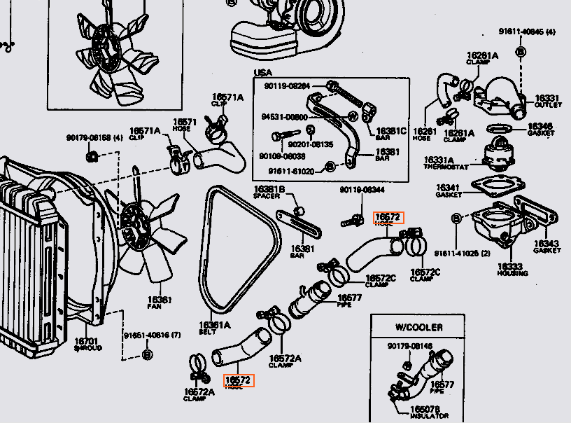 (image for) Radiator Outlet Hose Radiator Side W/Cooler 81-84